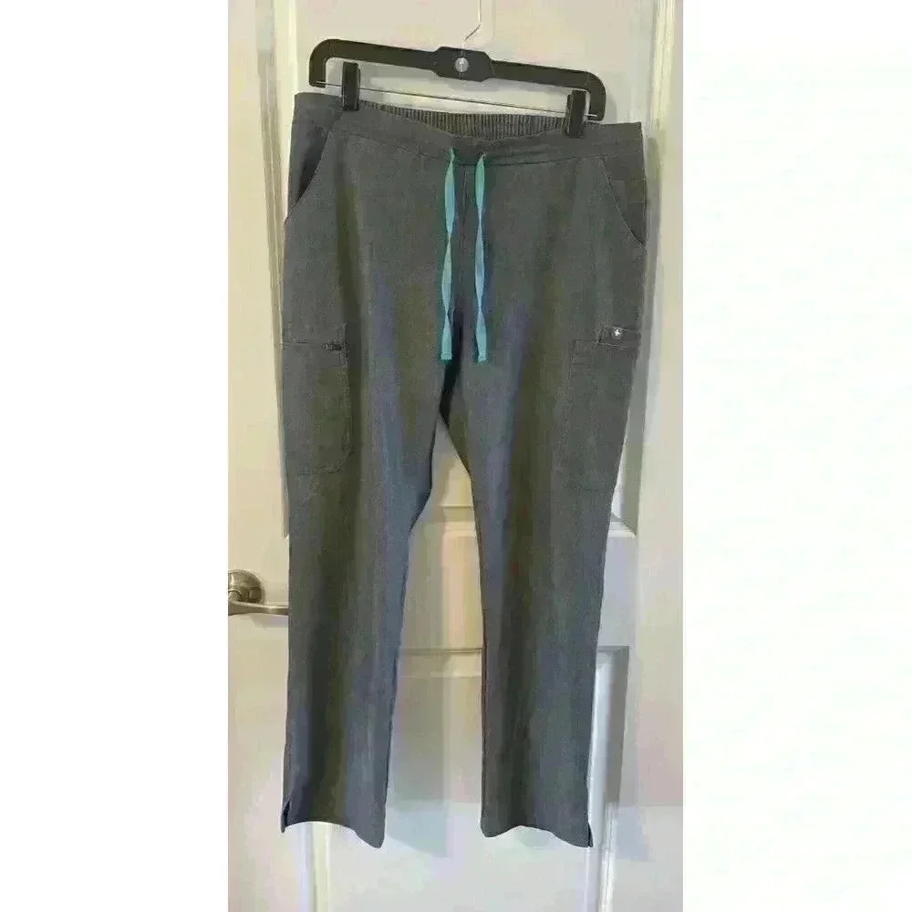FIGS Technical collection cargo Scrub Pants Graphite Gray Size Medium teal tie